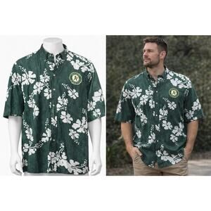 Reyn Spooner Shirt Mens XL Green Button Up Oakland Athletics As MLB Hawaiian